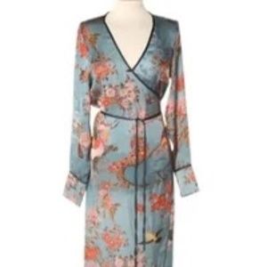 ZARA Chinoiserie Floral Printed Kimono Tied Wrap Dress/Robe/Cover-Up Leg Slit L